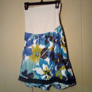 Motherhood Maternity Skirt Women L Panel Pattern Lined Blue Green